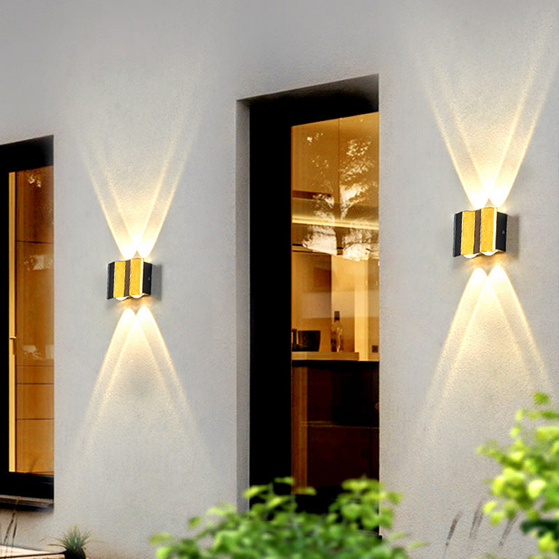 Moderne Einfachheit Wasserdichte Aluminium Rechteckige Gebogene Auf- und Abwärts LED Wandlampe Für Outdoor Patio | Brehn