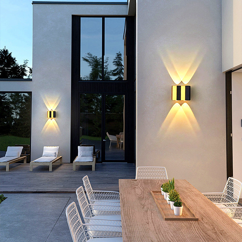 Moderne Einfachheit Wasserdichte Aluminium Rechteckige Gebogene Auf- und Abwärts LED Wandlampe Für Outdoor Patio | Brehn