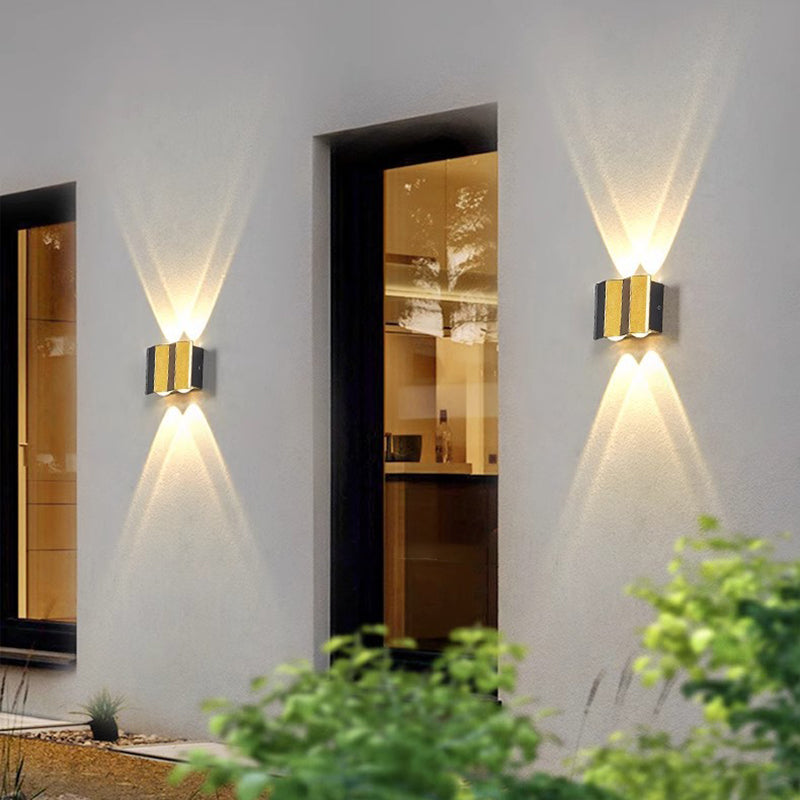 Moderne Einfachheit Wasserdichte Aluminium Rechteckige Gebogene Auf- und Abwärts LED Wandlampe Für Outdoor Patio | Brehn