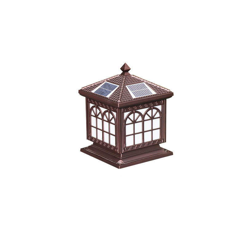 Traditionelle chinesische Solar wasserdichte Aluminium Acrylglas Zylindermaske LED Landschaftsbeleuchtung Außenlicht für den Garten | Brehn