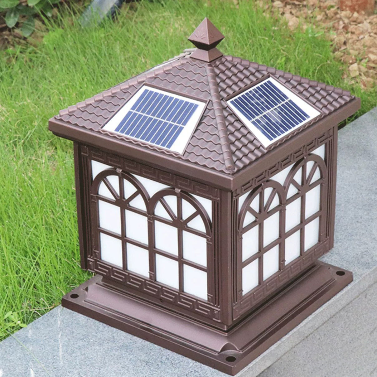 Traditionelle chinesische Solar wasserdichte Aluminium Acrylglas Zylindermaske LED Landschaftsbeleuchtung Außenlicht für den Garten | Brehn
