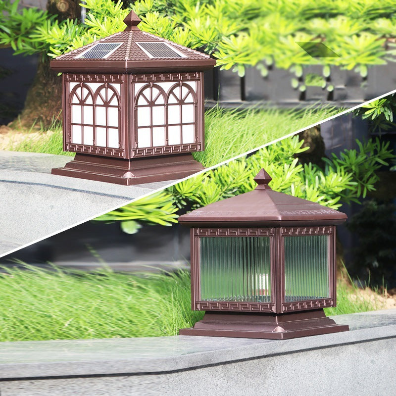 Traditionelle chinesische Solar wasserdichte Aluminium Acrylglas Zylindermaske LED Landschaftsbeleuchtung Außenlicht für den Garten | Brehn