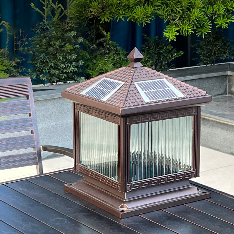 Traditionelle chinesische Solar wasserdichte Aluminium Acrylglas Zylindermaske LED Landschaftsbeleuchtung Außenlicht für den Garten | Brehn