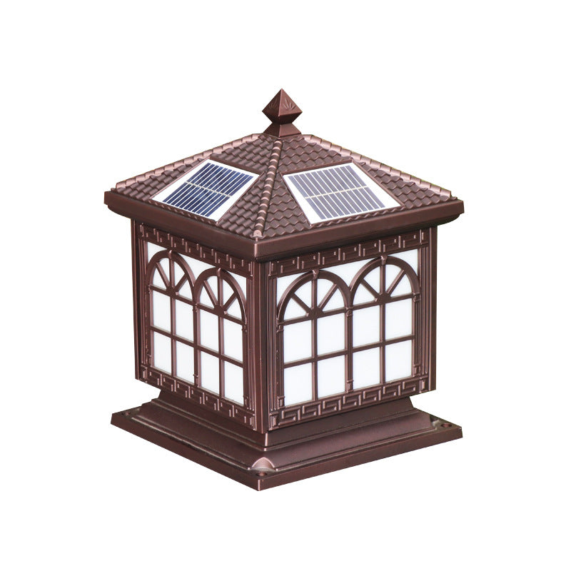 Traditionelle chinesische Solar wasserdichte Aluminium Acrylglas Zylindermaske LED Landschaftsbeleuchtung Außenlicht für den Garten | Brehn