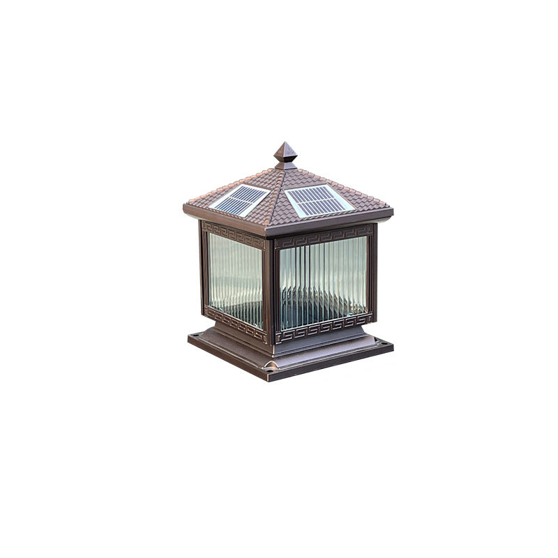 Traditionelle chinesische Solar wasserdichte Aluminium Acrylglas Zylindermaske LED Landschaftsbeleuchtung Außenlicht für den Garten | Brehn