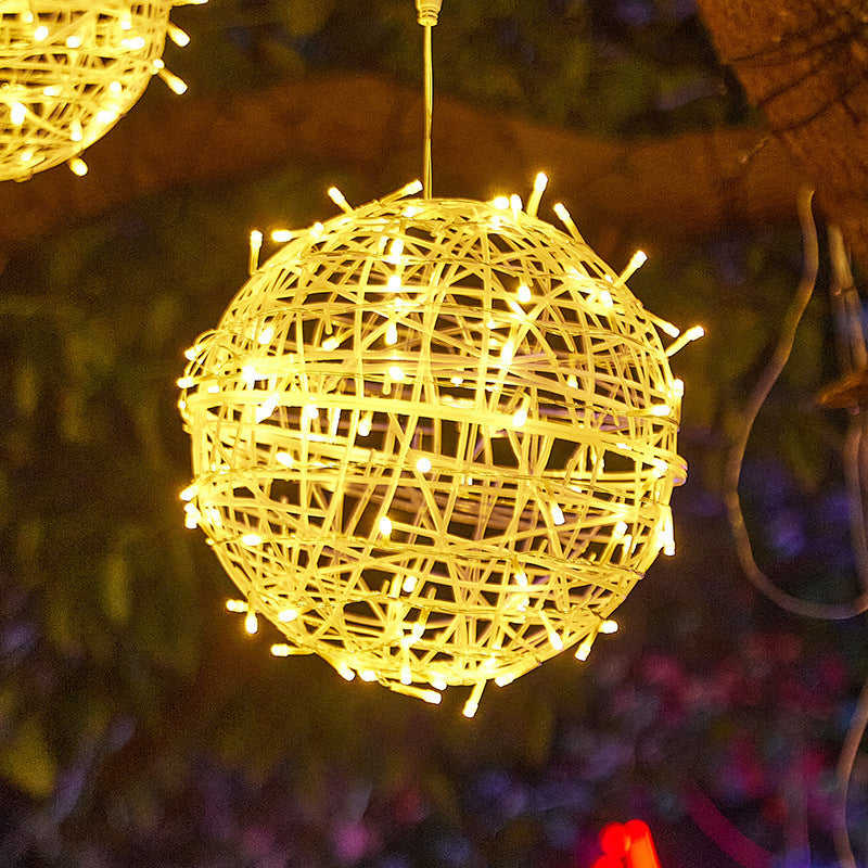 Moderne Art Deco Solar Wasserdicht Weben Ball Hängend PVC Kunststoff LED Außenlicht Landschaft Beleuchtung Für Garten | Brehn