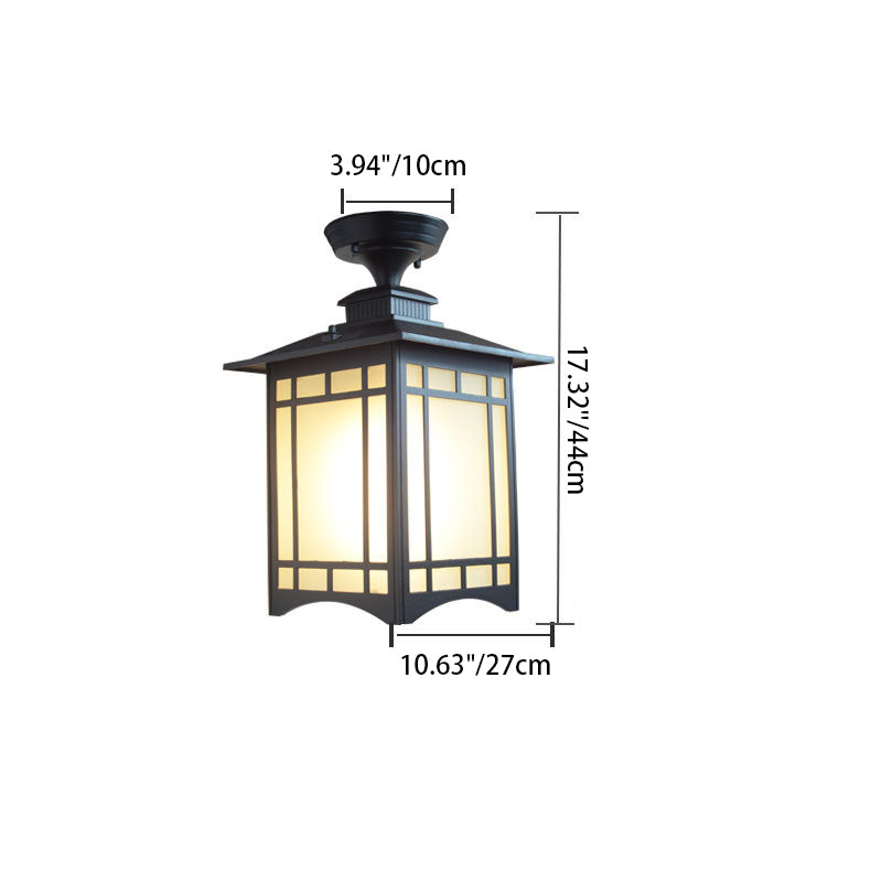 Traditionelle chinesische wasserdichte Eisen-Aluminium-Glas-Zylinder-Pergola 1-Licht Semi-Flush-Mount-Deckenleuchte Außenleuchte für Außenpatio | Brehn