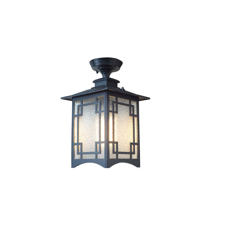 Traditionelle chinesische wasserdichte Eisen-Aluminium-Glas-Zylinder-Pergola 1-Licht Semi-Flush-Mount-Deckenleuchte Außenleuchte für Außenpatio | Brehn