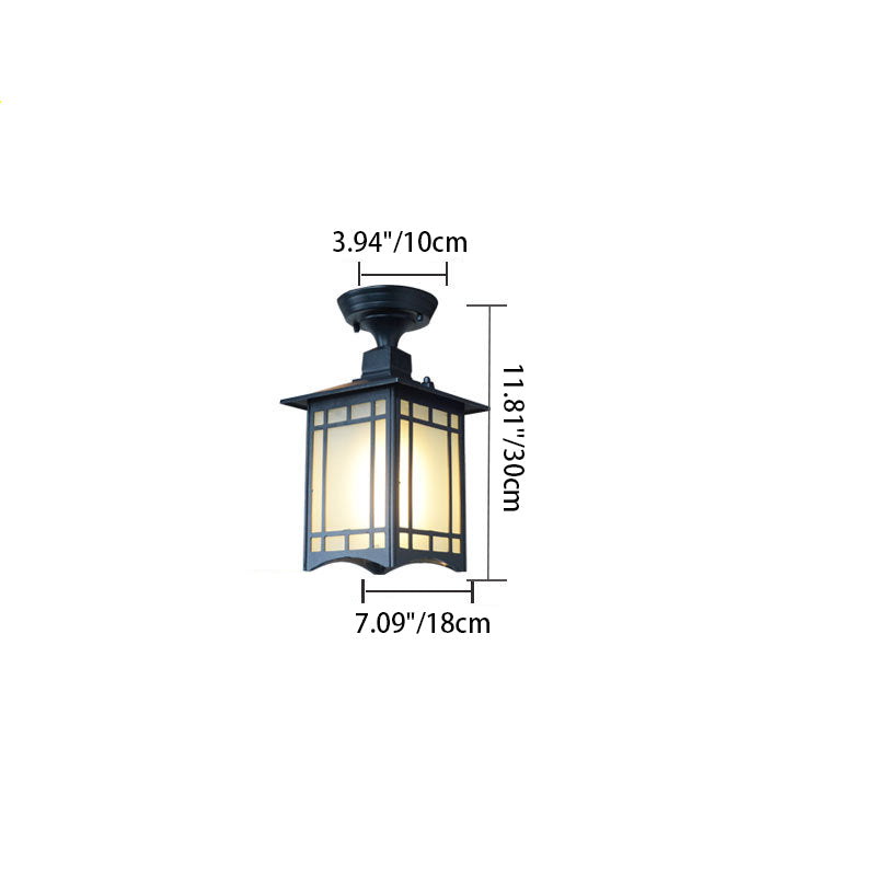 Traditionelle chinesische wasserdichte Eisen-Aluminium-Glas-Zylinder-Pergola 1-Licht Semi-Flush-Mount-Deckenleuchte Außenleuchte für Außenpatio | Brehn