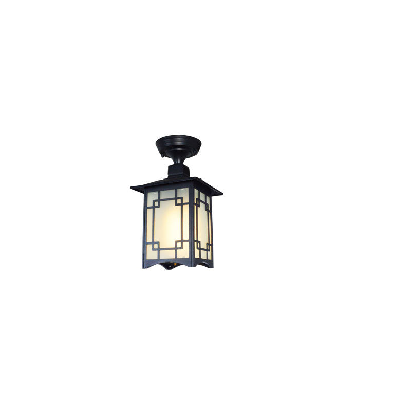 Traditionelle chinesische wasserdichte Eisen-Aluminium-Glas-Zylinder-Pergola 1-Licht Semi-Flush-Mount-Deckenleuchte Außenleuchte für Außenpatio | Brehn
