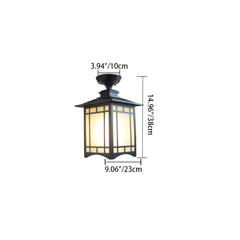 Traditionelle chinesische wasserdichte Eisen-Aluminium-Glas-Zylinder-Pergola 1-Licht Semi-Flush-Mount-Deckenleuchte Außenleuchte für Außenpatio | Brehn