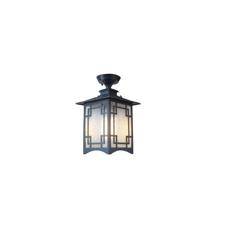 Traditionelle chinesische wasserdichte Eisen-Aluminium-Glas-Zylinder-Pergola 1-Licht Semi-Flush-Mount-Deckenleuchte Außenleuchte für Außenpatio | Brehn