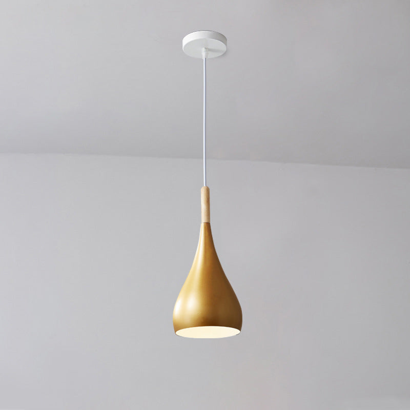 Nordische Pendelleuchte in Kürbisform aus Eisen, Holz und Aluminium, einflammig, für Esszimmer