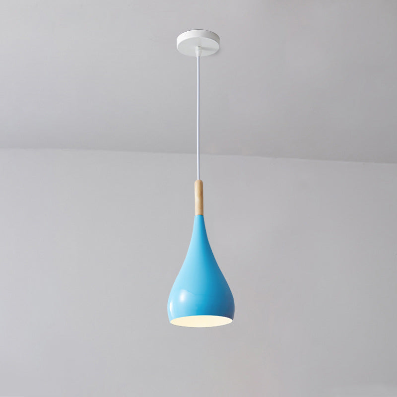 Nordische Pendelleuchte in Kürbisform aus Eisen, Holz und Aluminium, einflammig, für Esszimmer