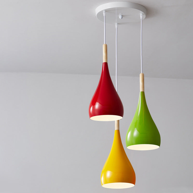 Nordische Pendelleuchte in Kürbisform aus Eisen, Holz und Aluminium, einflammig, für Esszimmer