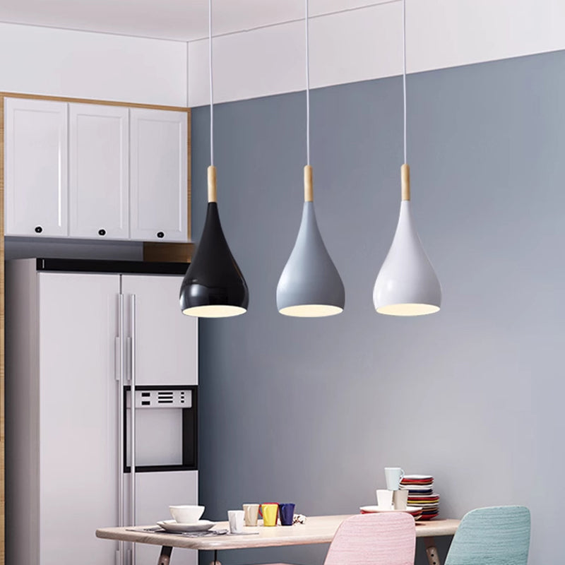 Nordische Pendelleuchte in Kürbisform aus Eisen, Holz und Aluminium, einflammig, für Esszimmer