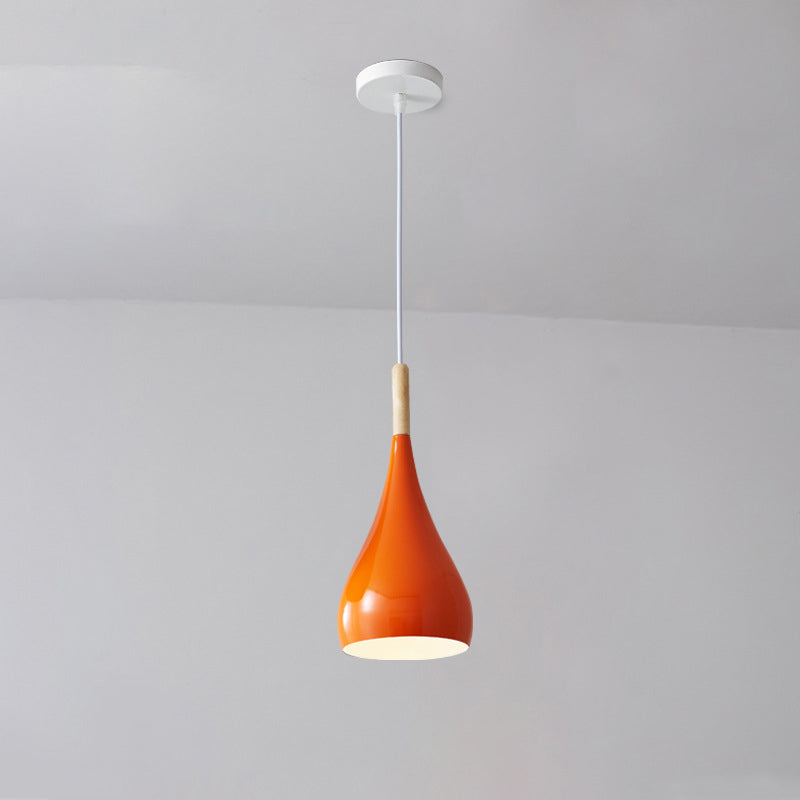Nordische Pendelleuchte in Kürbisform aus Eisen, Holz und Aluminium, einflammig, für Esszimmer