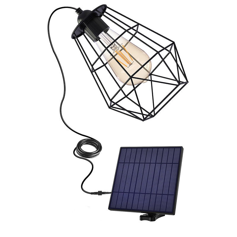 Zeitgenössische industrielle Solar-wasserfeste octagonale Diamantlaterne aus mildem Stahldraht Kunststoff LED Außenpendelleuchte für den Garten | Brehn