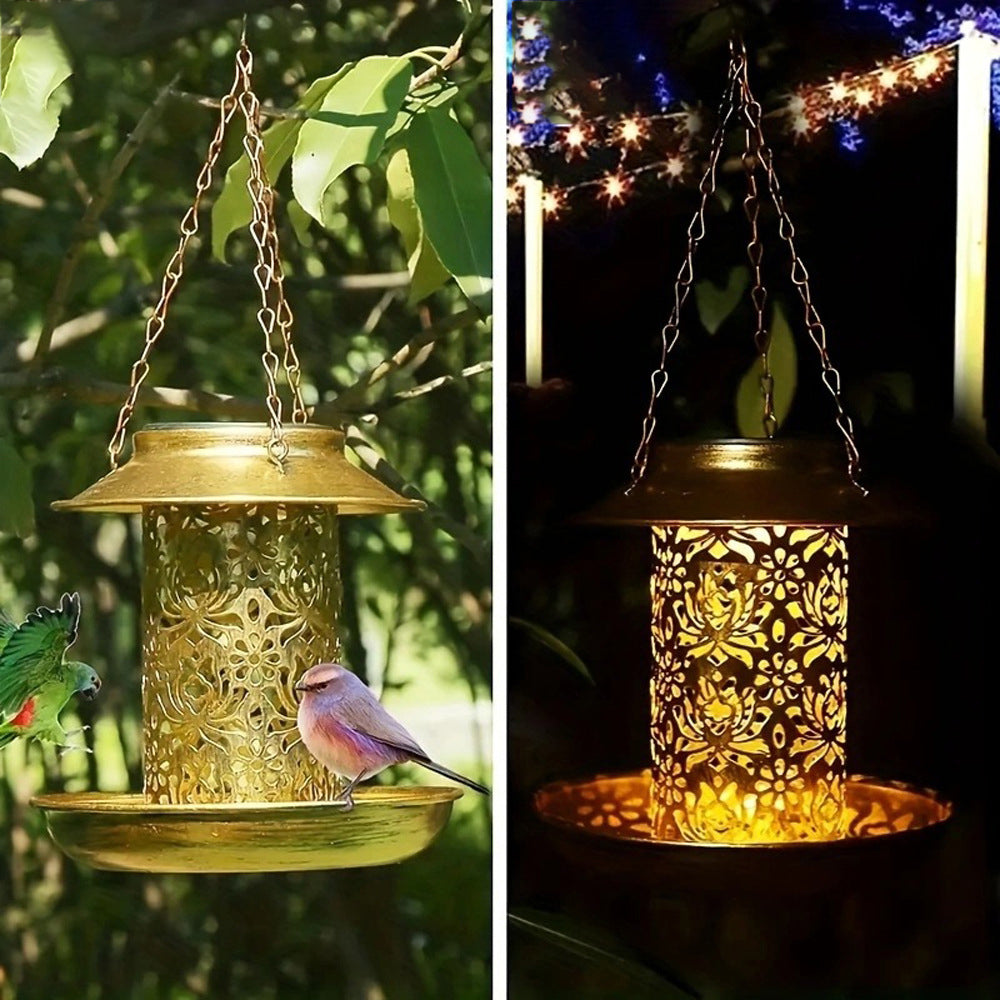 Zeitgenössischer Retro Solar wasserdichter Eisen vogelhaus hängend hohl laterne LED Außenbeleuchtung landschaftsbeleuchtung für Garten | Brehn