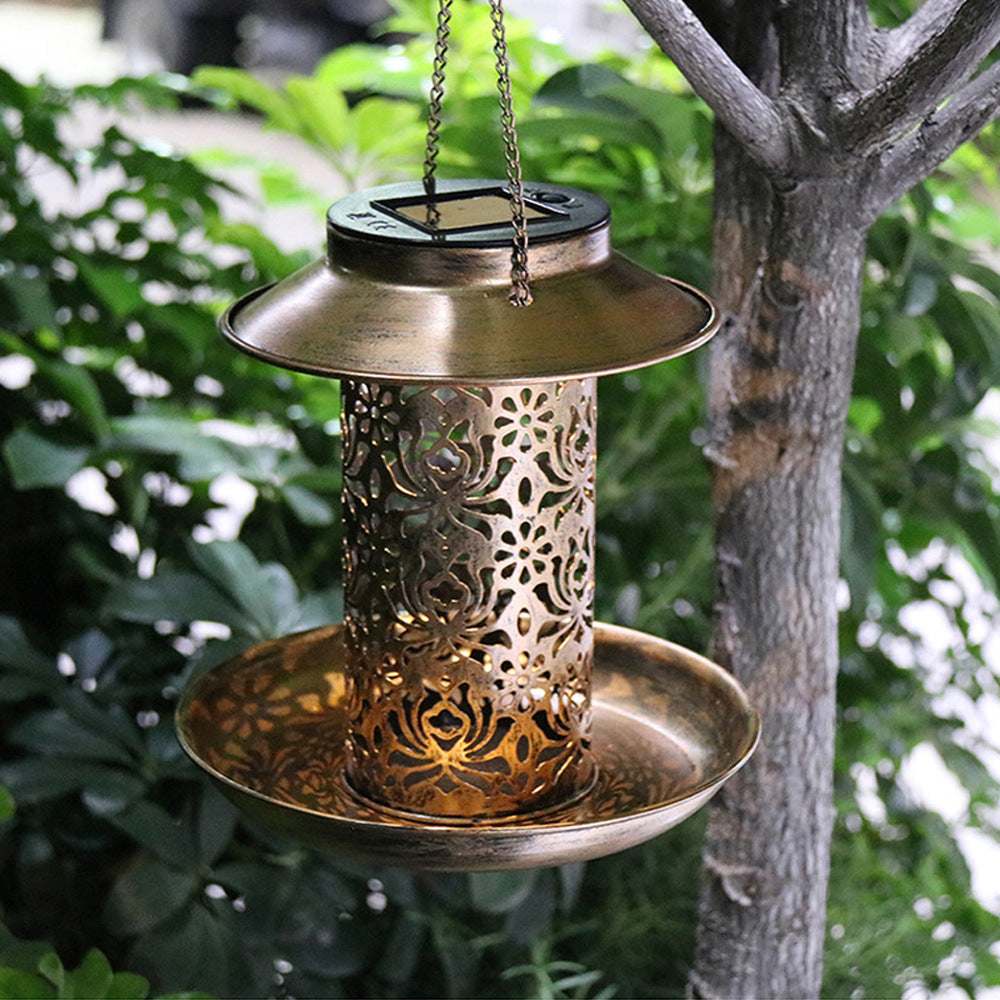 Zeitgenössischer Retro Solar wasserdichter Eisen vogelhaus hängend hohl laterne LED Außenbeleuchtung landschaftsbeleuchtung für Garten | Brehn