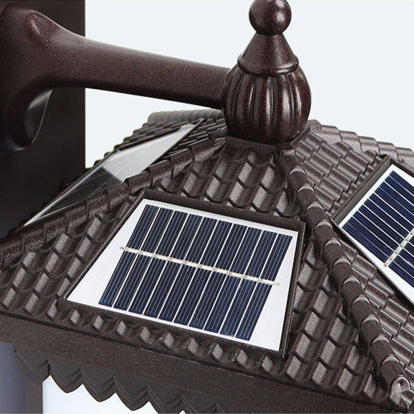 Traditionelle chinesische Solar wasserdichte ABS Aluminium Glas rechteckige Glücks-Reichtum-Muster LED Wandleuchte Lampe für Außenpatio | Brehn