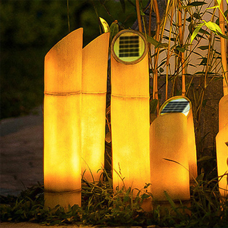 Moderne, kreative, wasserdichte LED-Gartenbeleuchtung aus Solar-Bambusharz für den Außenbereich