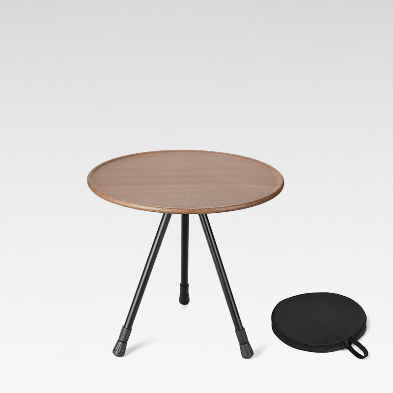 Runder, faltbarer Outdoor-Couchtisch aus Aluminiumlegierung und ABS mit einer Ablagefläche und Lampenhalterung für den Außenbereich
