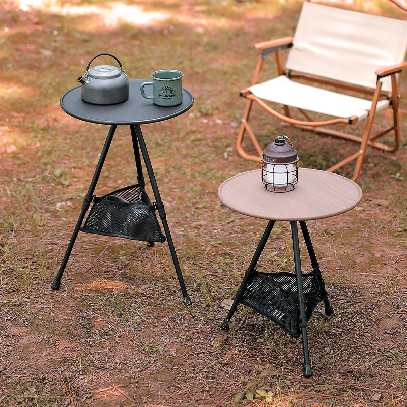 Moderne Einfachheit Aluminiumlegierung ABS Rund Faltbarer Outdoor Kaffeetisch 1-Tablett Taschenlampenhalter für draußen | Brehn