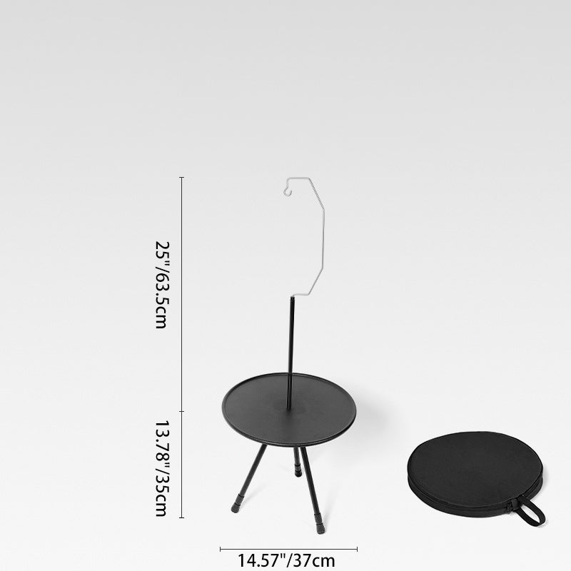 Runder, faltbarer Outdoor-Couchtisch aus Aluminiumlegierung und ABS mit einer Ablagefläche und Lampenhalterung für den Außenbereich