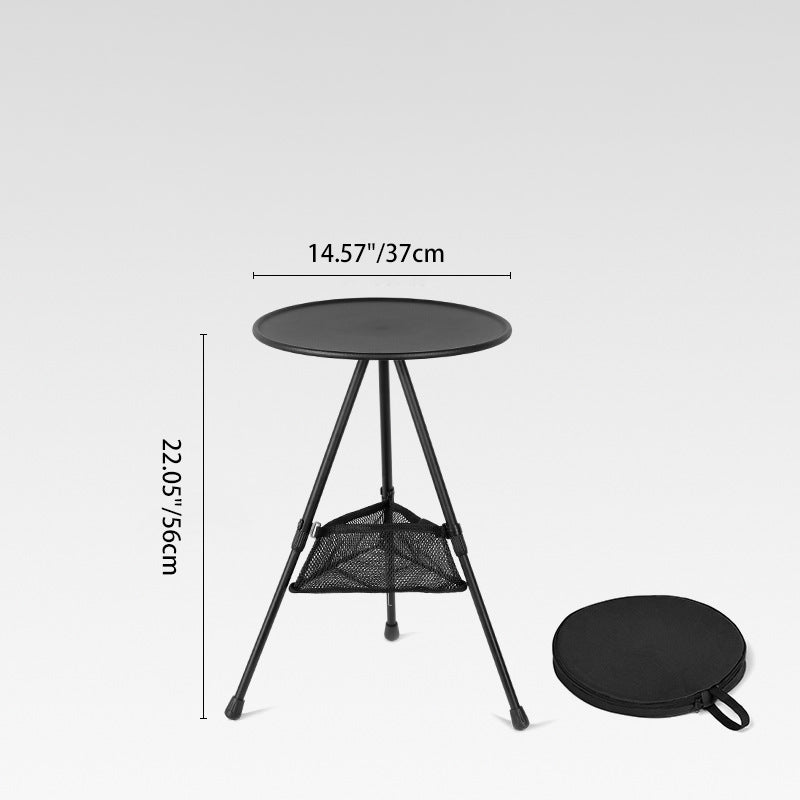 Runder, faltbarer Outdoor-Couchtisch aus Aluminiumlegierung und ABS mit einer Ablagefläche und Lampenhalterung für den Außenbereich