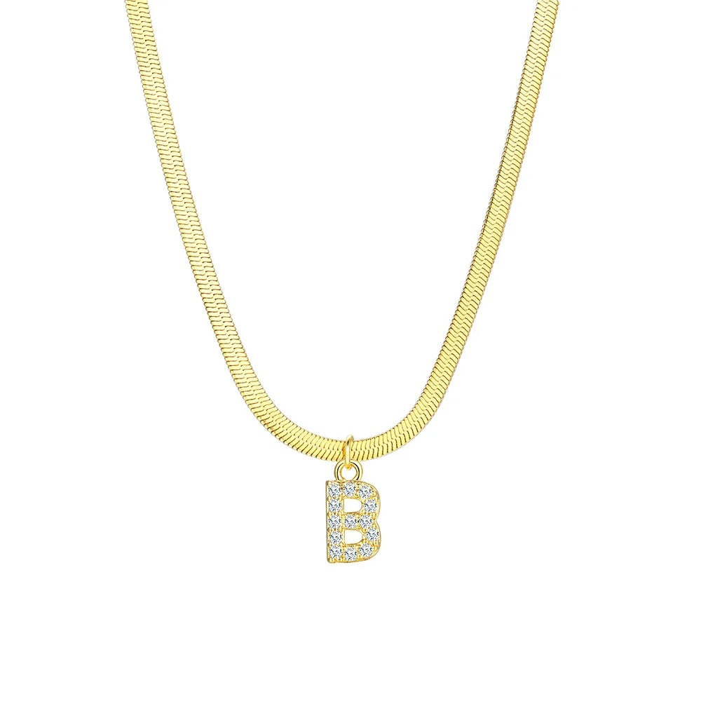 Brehn | Zierliches Diamantbuchstaben-Halskette Herringbone