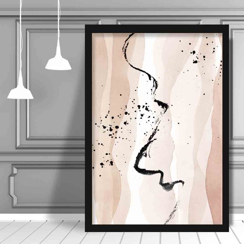 Abstrakte Landschaft in Beige und Schwarz Nr. 3 Kunstdruck