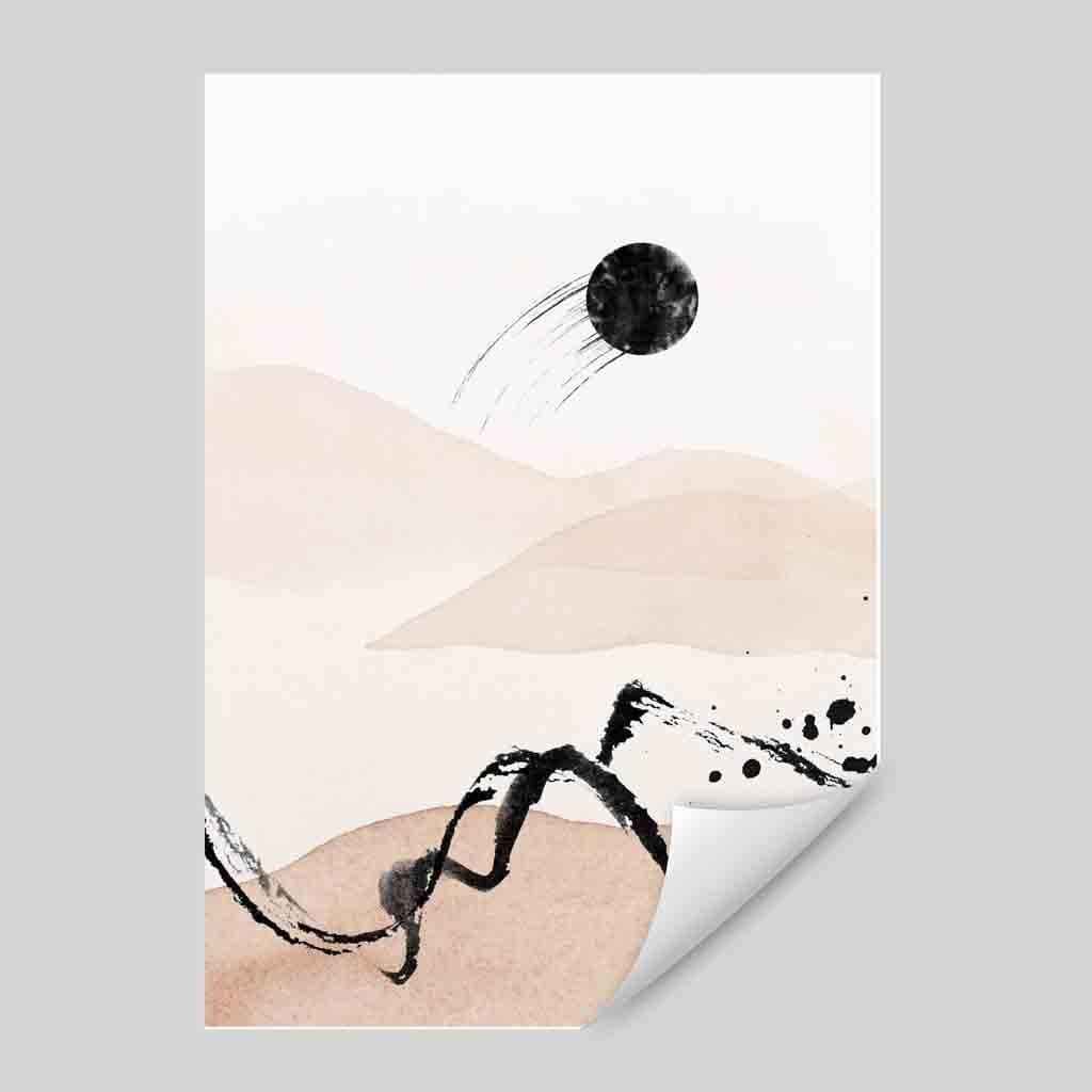 Abstrakte Landschaft in Beige und Schwarz Nr. 2 Kunstdruck