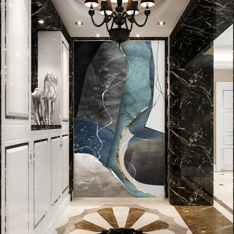 Große Größen Grau Blau Grün Nordisch Geomorph Abstract Wandkunst Feine Kunst Leinwanddrucke Bilder Für Moderne Wohnung Wohnzimmer Eingangsbereich Kunst Dekor | Brehn