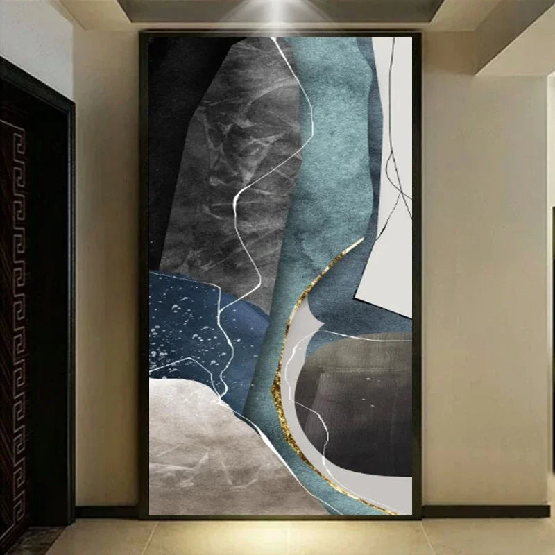 Große Größen Grau Blau Grün Nordisch Geomorph Abstract Wandkunst Feine Kunst Leinwanddrucke Bilder Für Moderne Wohnung Wohnzimmer Eingangsbereich Kunst Dekor | Brehn