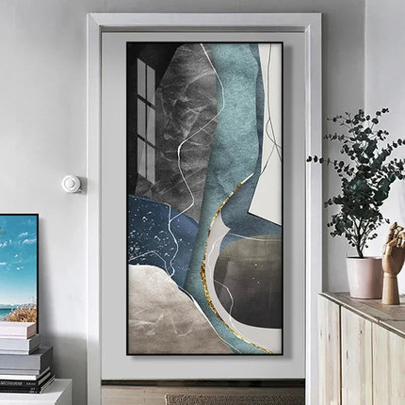 Große Größen Grau Blau Grün Nordisch Geomorph Abstract Wandkunst Feine Kunst Leinwanddrucke Bilder Für Moderne Wohnung Wohnzimmer Eingangsbereich Kunst Dekor | Brehn