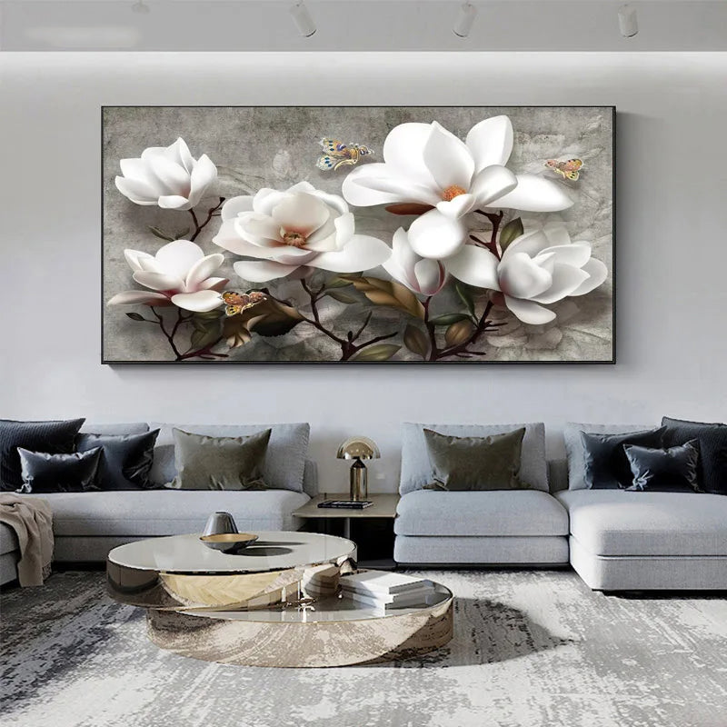 Große weiße florale abstrakte Wandkunst feine Kunstdrucke auf Leinwand moderne botanische Bilder für Wohnzimmer Hotelzimmer Schlafzimmer Kunst Dekor | Brehn