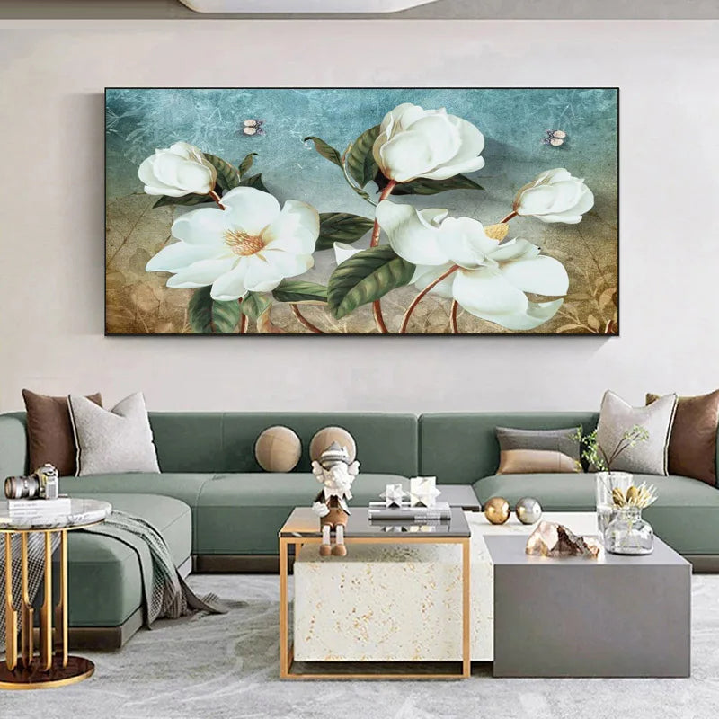 Große weiße florale abstrakte Wandkunst feine Kunstdrucke auf Leinwand moderne botanische Bilder für Wohnzimmer Hotelzimmer Schlafzimmer Kunst Dekor | Brehn