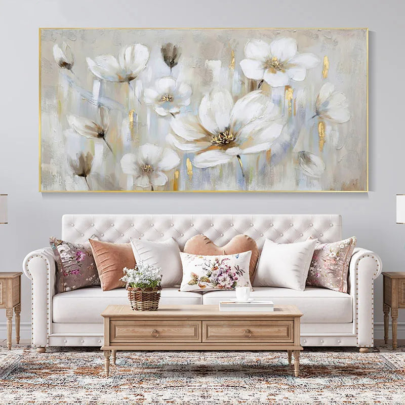 Große weiße florale abstrakte Wandkunst feine Kunstdrucke auf Leinwand moderne botanische Bilder für Wohnzimmer Hotelzimmer Schlafzimmer Kunst Dekor | Brehn