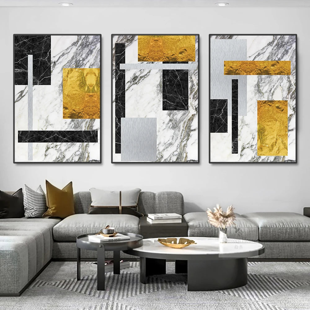 Schwarze Goldene Blockmarmor Abstrakte Wandkunst Feine Kunst Leinwanddrucke Moderne Geometrische Bilder Für Wohnzimmer Büro Kunst Dekor