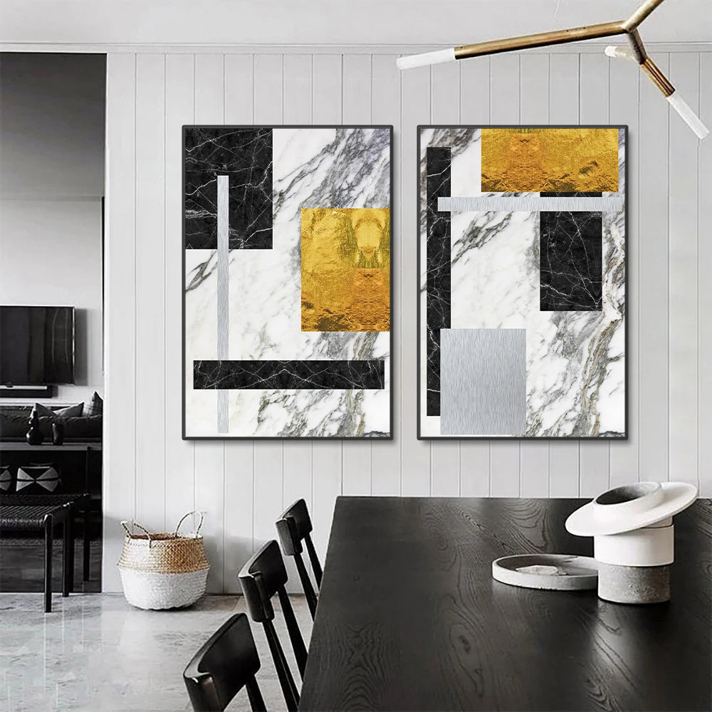 Schwarze Goldene Blockmarmor Abstrakte Wandkunst Feine Kunst Leinwanddrucke Moderne Geometrische Bilder Für Wohnzimmer Büro Kunst Dekor