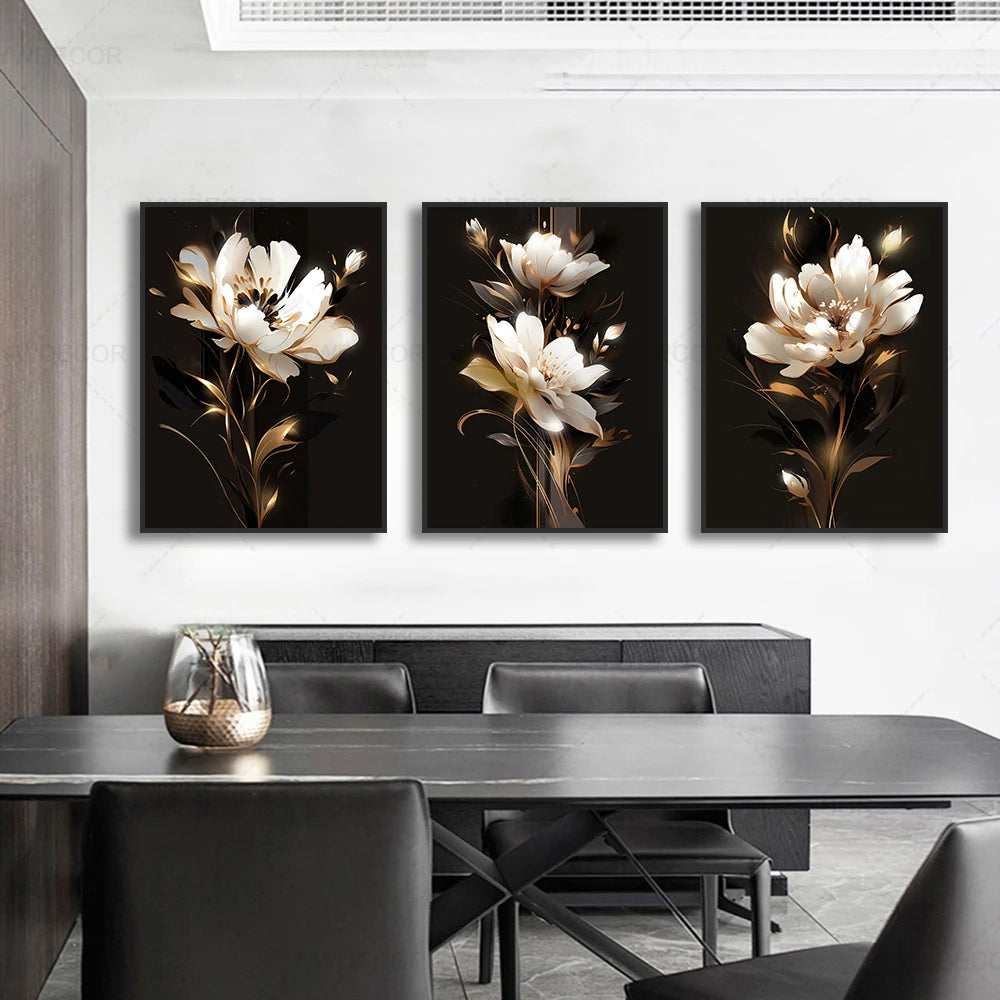 Schwarze Goldene Tropische Blätter Wandkunst Feine Kunst Leinwanddrucke Moderne Botanische Bilder Für Luxuriöses Wohnzimmer Esszimmer Home Office Dekor | Brehn
