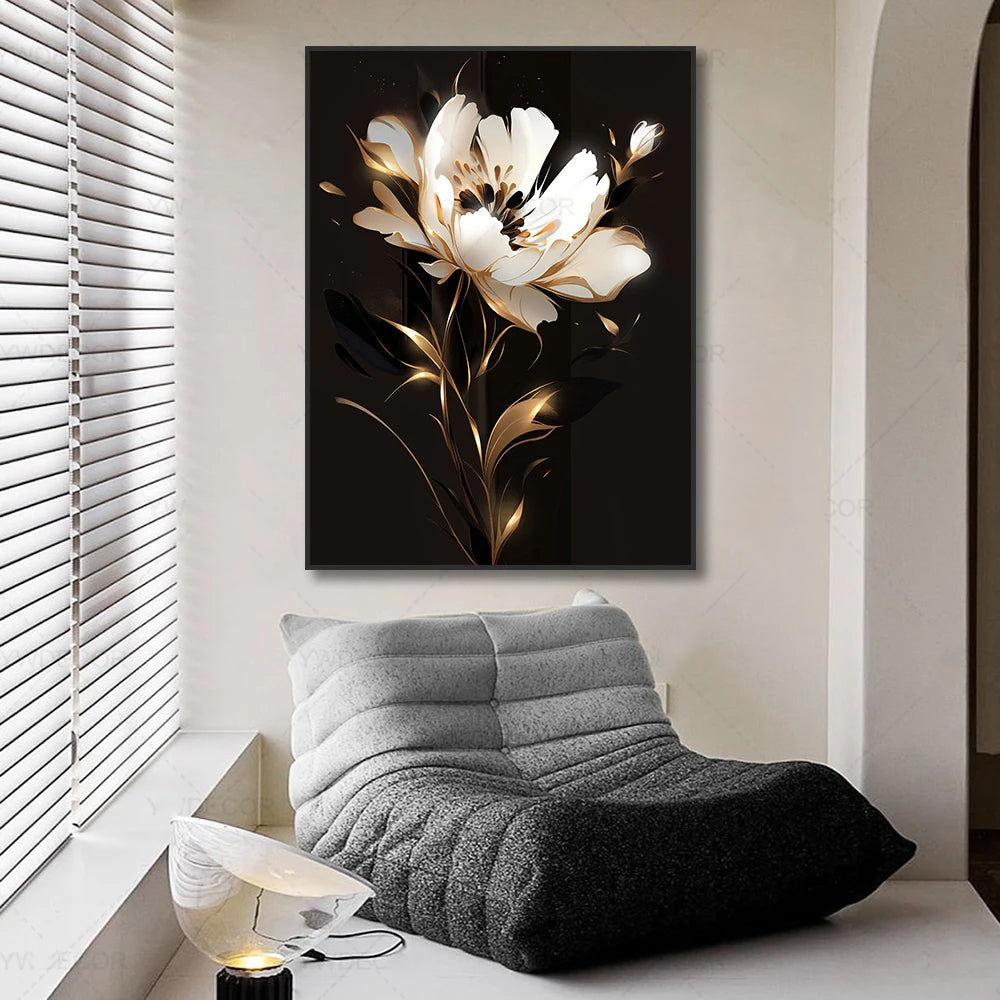 Schwarze Goldene Tropische Blätter Wandkunst Feine Kunst Leinwanddrucke Moderne Botanische Bilder Für Luxuriöses Wohnzimmer Esszimmer Home Office Dekor | Brehn