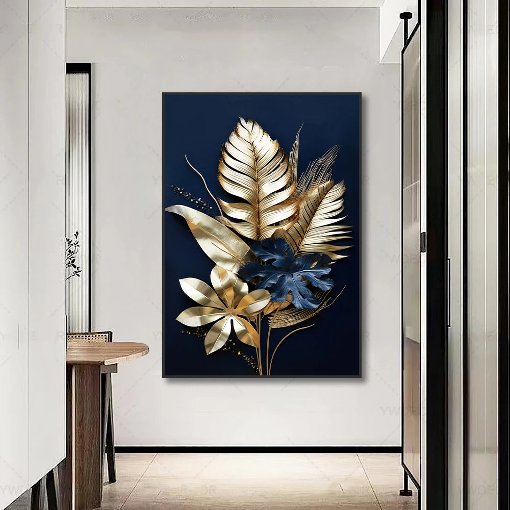 Schwarze Goldene Tropische Blätter Wandkunst Feine Kunst Leinwanddrucke Moderne Botanische Bilder Für Luxuriöses Wohnzimmer Esszimmer Home Office Dekor | Brehn