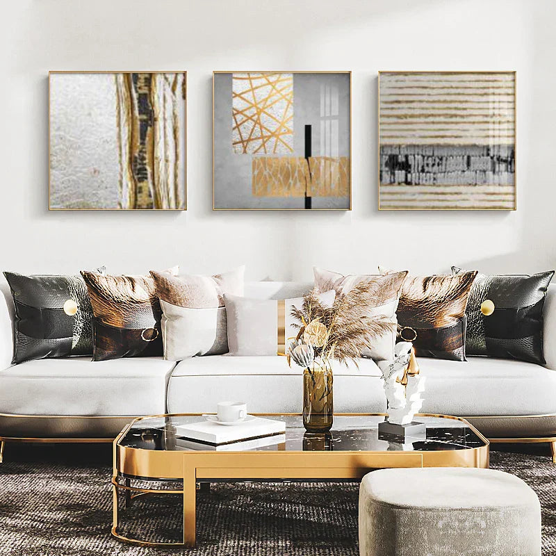 Schwarz Golden Abstrakte Wandkunst Quadratisches Format Fein Kunst Leinwand Drucke Retro Vintage Texturierte Designer Bilder Für Moderne Wohnzimmer Dekor