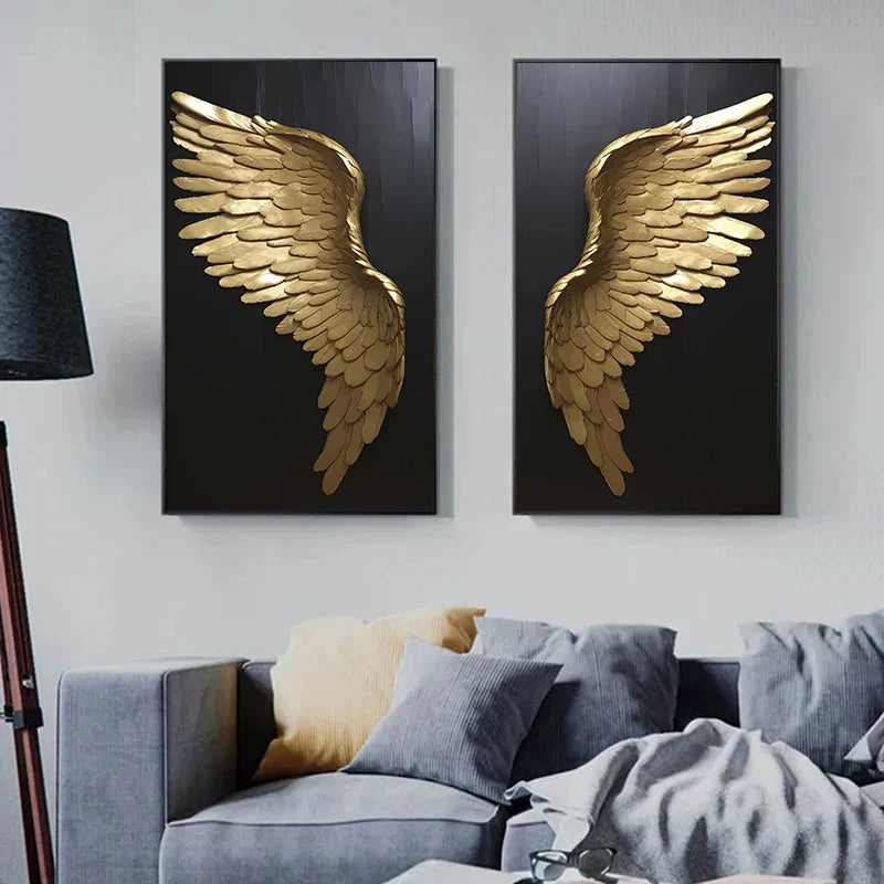 Große Größen Goldene Traum Engel Flügel Wandkunst Fine Art Leinwanddrucke Bilder Für Moderne Apartment Wohnzimmer Leicht Luxus Boutique Mode Haus Kunst Dekoration | Brehn
