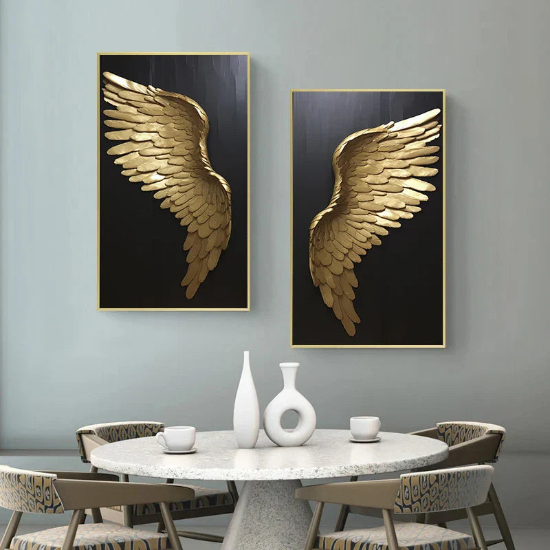 Große Größen Goldene Traum Engel Flügel Wandkunst Fine Art Leinwanddrucke Bilder Für Moderne Apartment Wohnzimmer Leicht Luxus Boutique Mode Haus Kunst Dekoration | Brehn