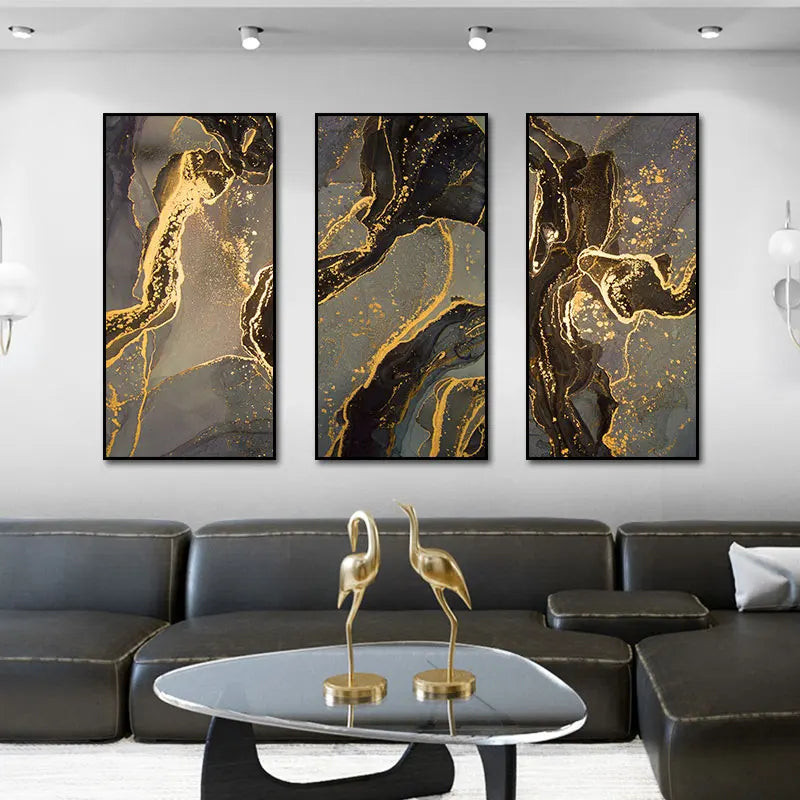 Schwarz Goldene Linie Marmor Druck Wandkunst Fine Art Leinwanddrucke Hohe Vertikale Rechteckige Kunstwerke Bilder Für Wohnzimmer Leichte Luxuriöse Wohnkultur