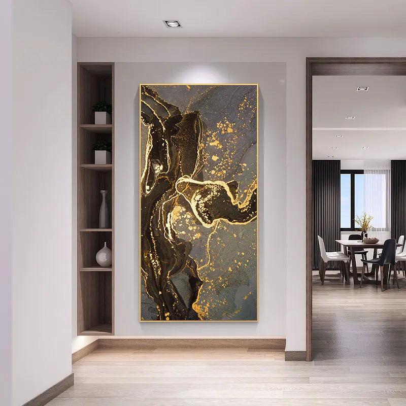 Schwarz Goldene Linie Marmor Druck Wandkunst Fine Art Leinwanddrucke Hohe Vertikale Rechteckige Kunstwerke Bilder Für Wohnzimmer Leichte Luxuriöse Wohnkultur