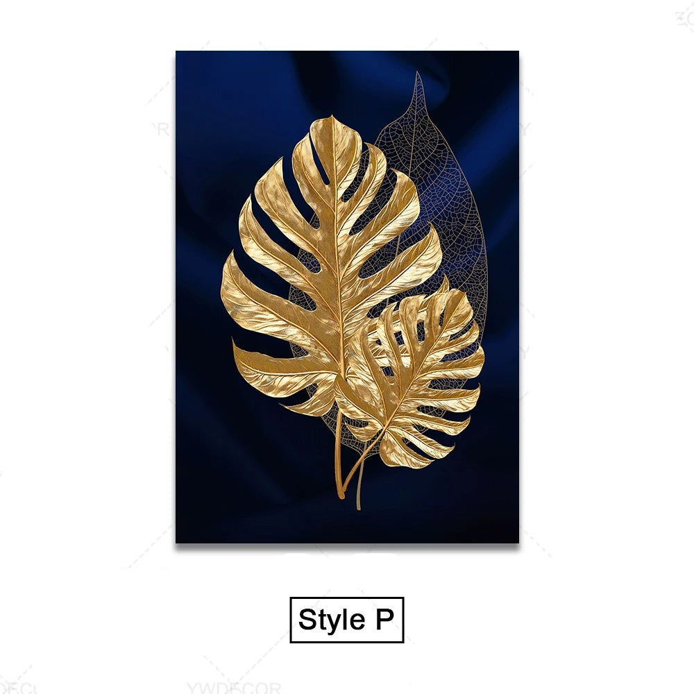 Schwarze Goldene Tropische Blätter Wandkunst Feine Kunst Leinwanddrucke Moderne Botanische Bilder Für Luxuriöses Wohnzimmer Esszimmer Home Office Dekor | Brehn